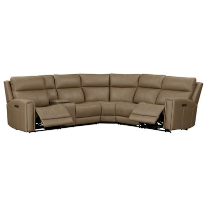 Camden Power Reclining 6 Piece Sectional Sofa - Aline Toast Brown Leather