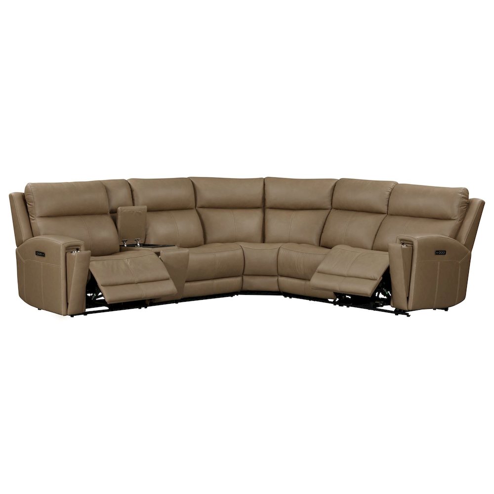 Camden Power Reclining 6 Piece Sectional Sofa - Aline Toast Brown Leather