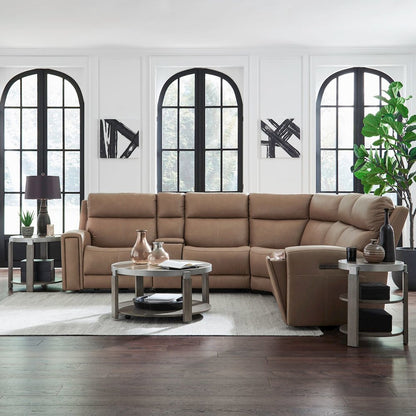 Camden Power Reclining 6 Piece Sectional Sofa - Aline Toast Brown Leather