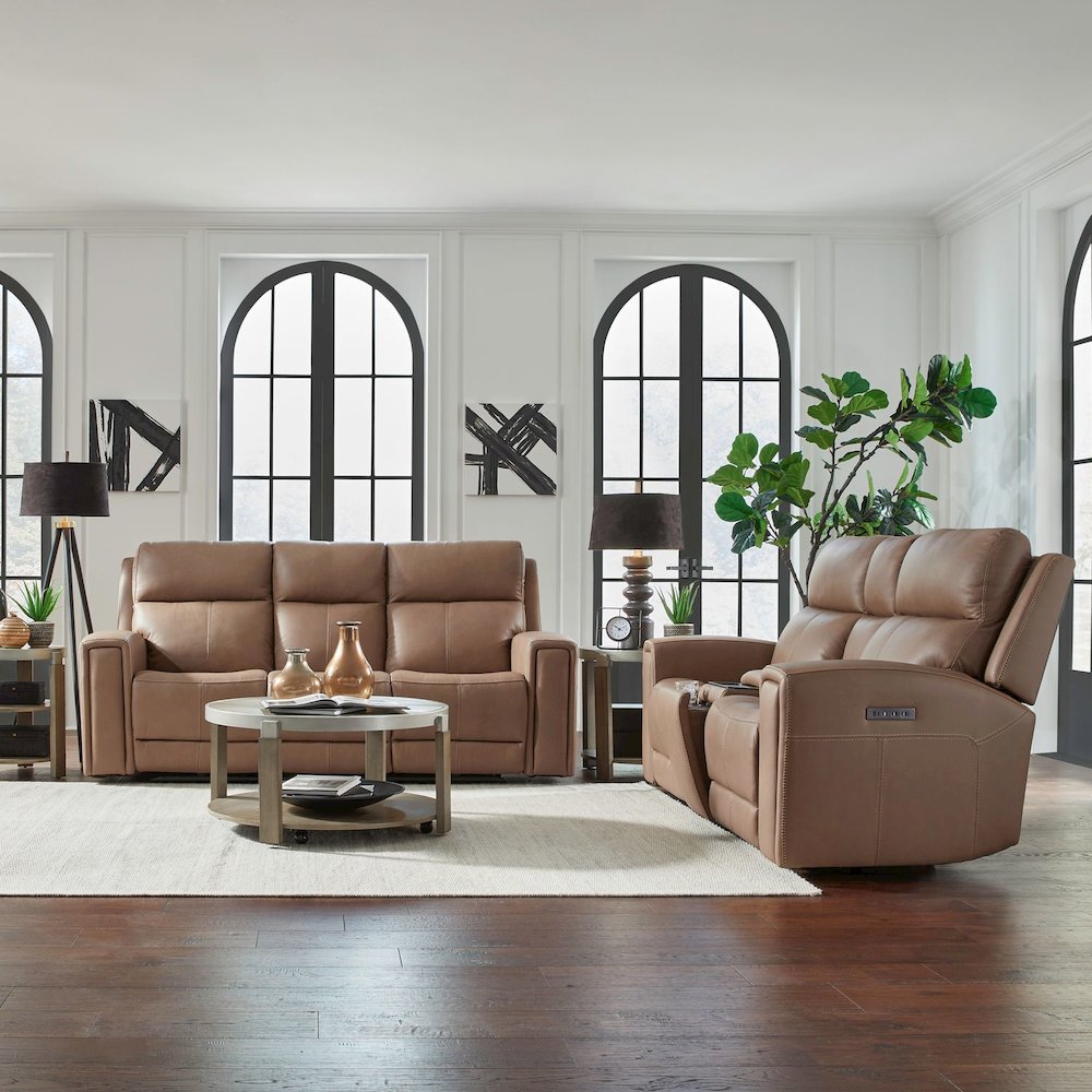 Camden Power Recline Set with Sofa & Loveseat - Aline Toast Brown Leather