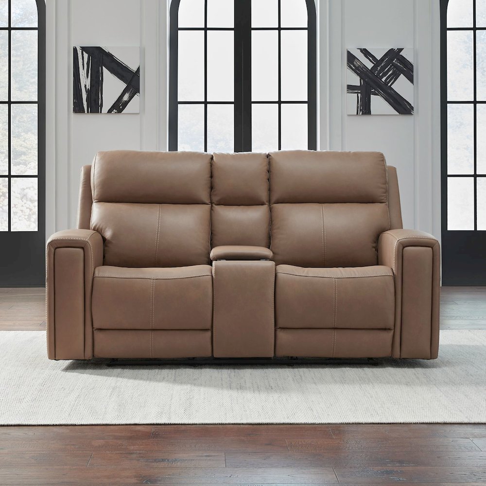 Camden Living Room Zero Wall Power Recline Set - Aline Toast Brown Leather