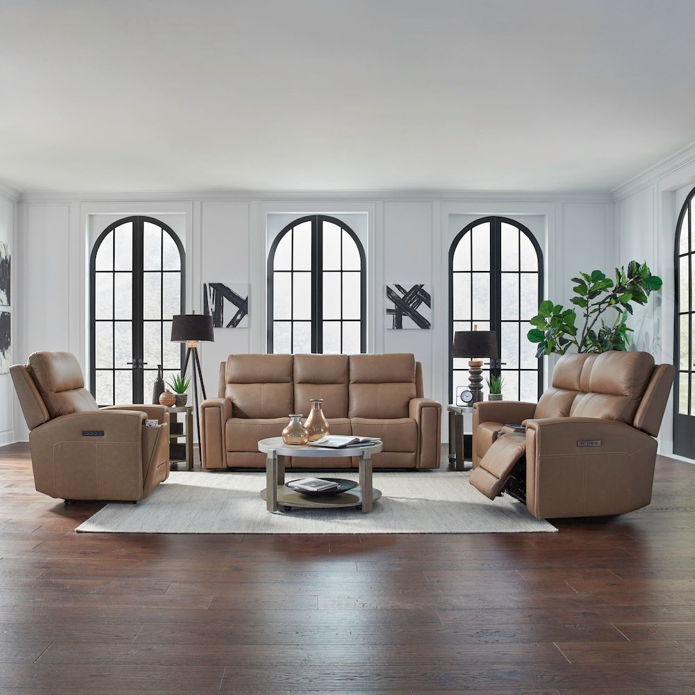 Camden Living Room Zero Wall Power Recline Set - Aline Toast Brown Leather