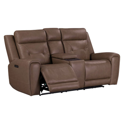 Beckham Power Reclining Loveseat with Console - Aline Saddle Brown Leather