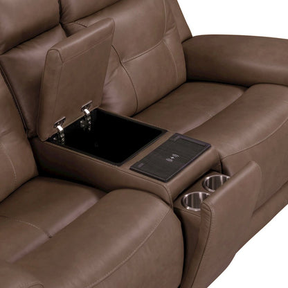 Beckham Power Reclining Loveseat with Console - Aline Saddle Brown Leather