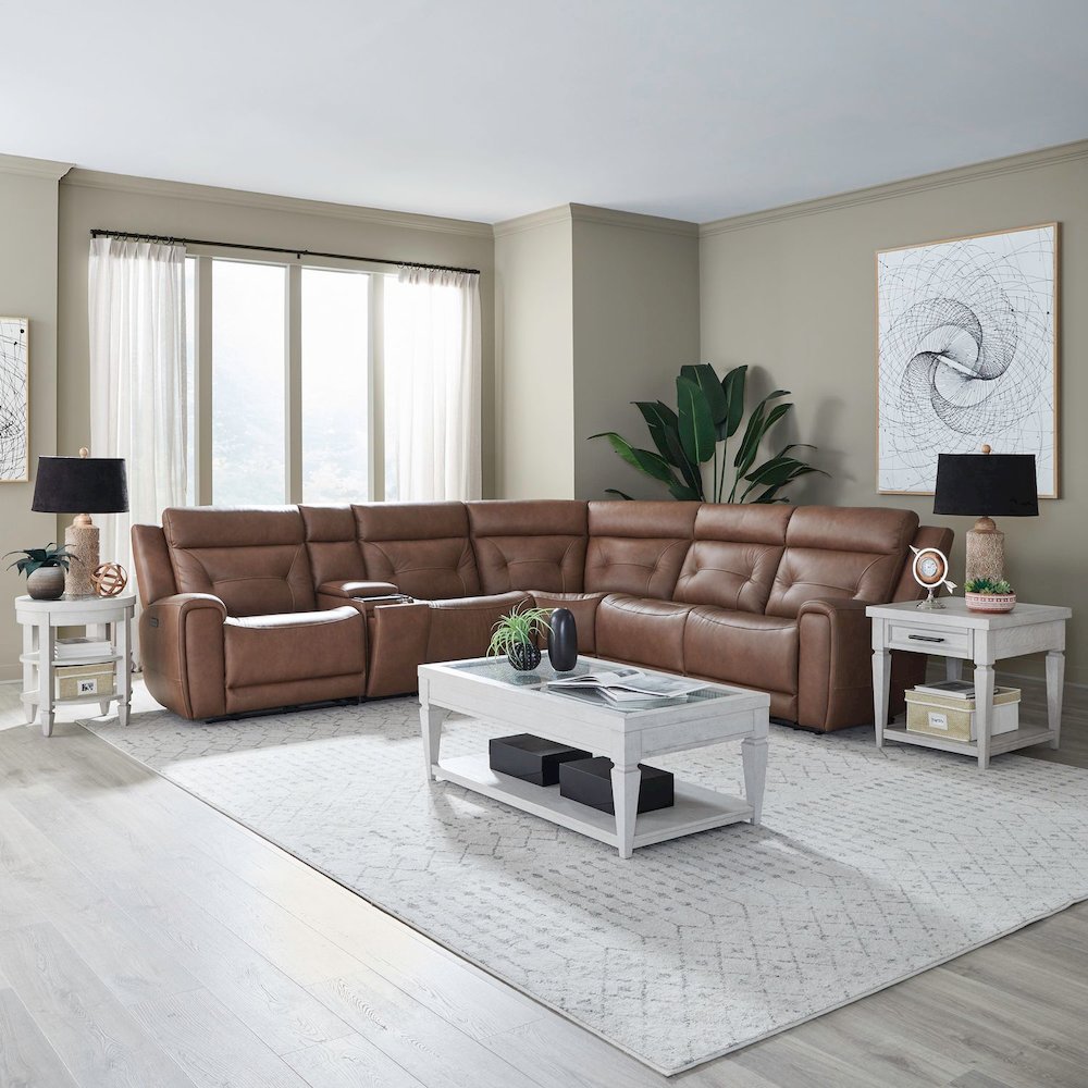 Beckham Power Reclining 6 Piece Sectional Sofa - Aline Saddle Brown Leather