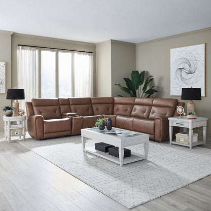 Beckham Power Reclining 6 Piece Sectional Sofa - Aline Saddle Brown Leather