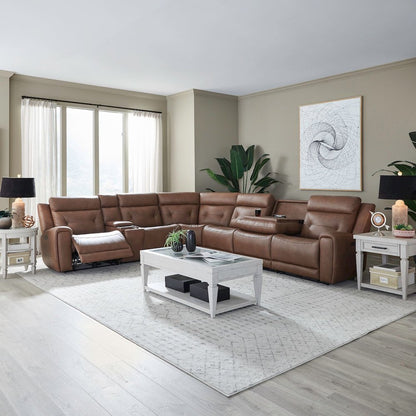 Beckham Power Reclining 7 Piece Sectional Sofa - Aline Saddle Brown Leather