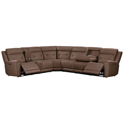 Beckham Power Reclining 7 Piece Sectional Sofa - Aline Saddle Brown Leather