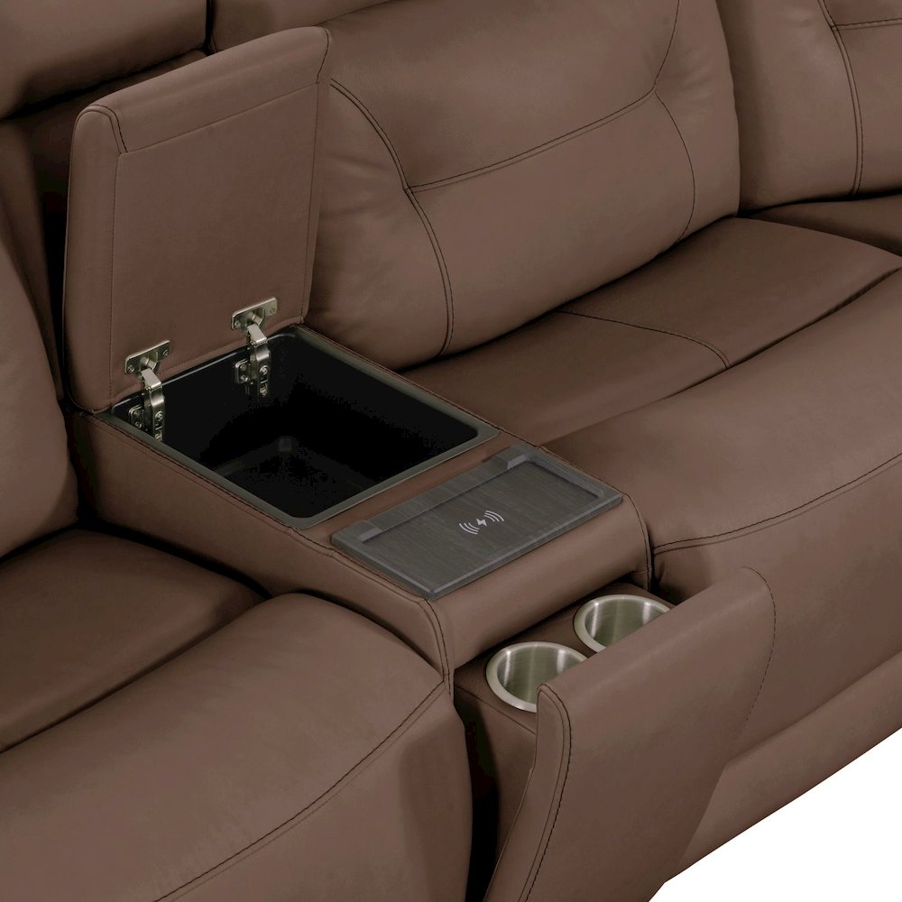 Beckham Power Reclining 7 Piece Sectional Sofa - Aline Saddle Brown Leather