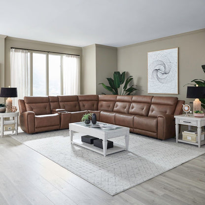 Beckham Power Reclining 7 Piece Sectional Sofa - Aline Saddle Brown Leather