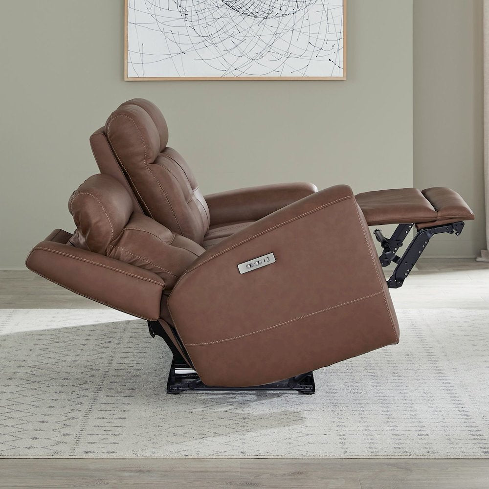 Beckham Power Recline Set with Sofa & Loveseat - Aline Saddle Brown Leather