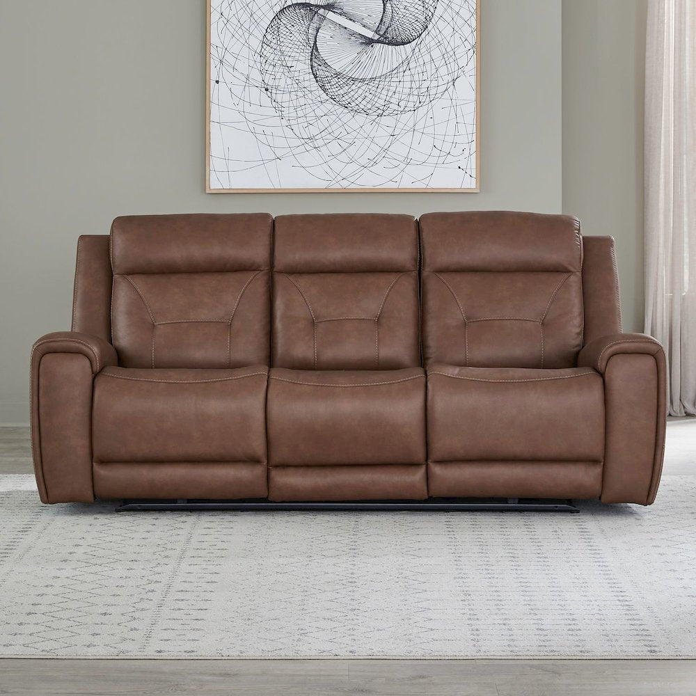 Beckham Power Recline Set with Sofa & Loveseat - Aline Saddle Brown Leather