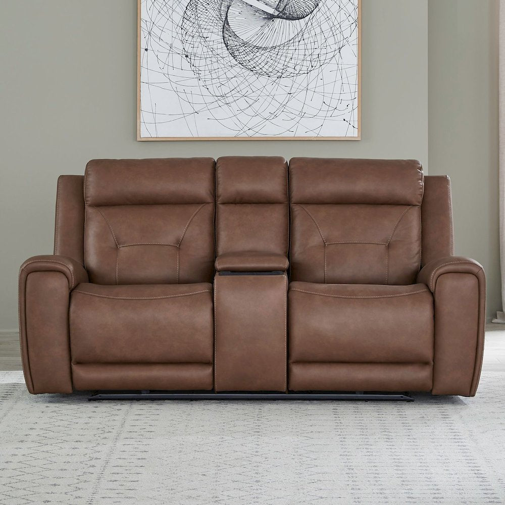 Beckham Recline Set with Sofa, Loveseat & Recliner - Aline Saddle Brown Leather