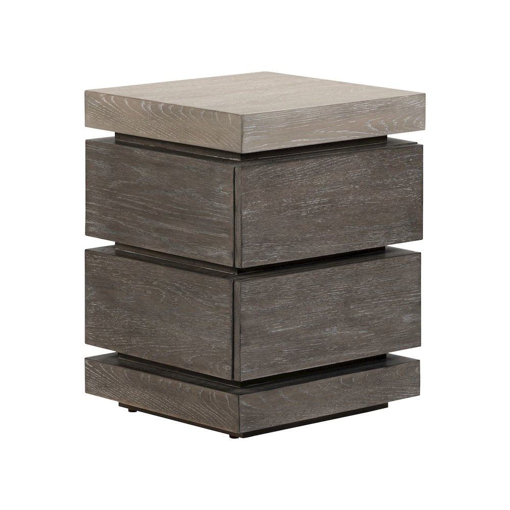 Piedmont Chairside Table, Hidden Drawers - Charcoal with Ash Tops Oak Wood