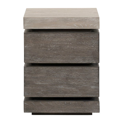 Piedmont Chairside Table, Hidden Drawers - Charcoal with Ash Tops Oak Wood