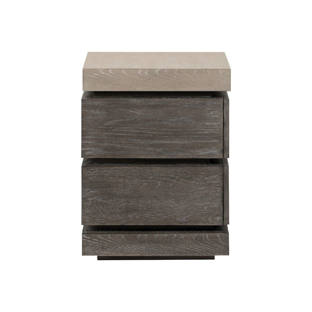 Piedmont Chairside Table, Hidden Drawers - Charcoal with Ash Tops Oak Wood