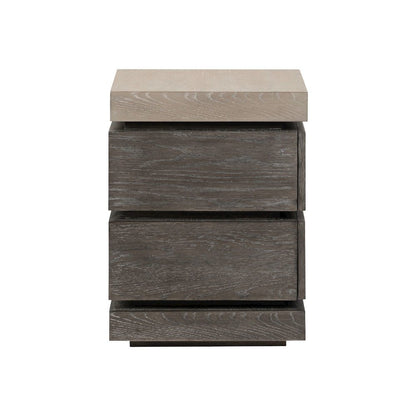 Piedmont Chairside Table, Hidden Drawers - Charcoal with Ash Tops Oak Wood