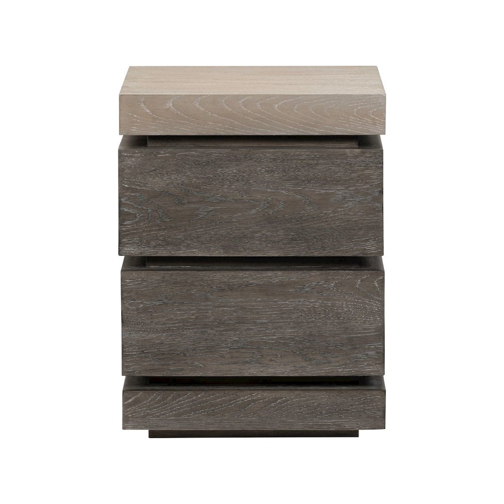 Piedmont Chairside Table, Hidden Drawers - Charcoal with Ash Tops Oak Wood