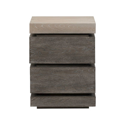 Piedmont Chairside Table, Hidden Drawers - Charcoal with Ash Tops Oak Wood