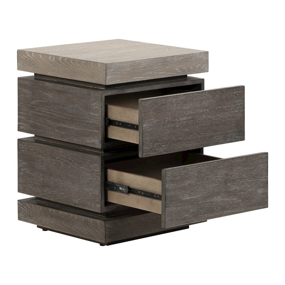 Piedmont Chairside Table, Hidden Drawers - Charcoal with Ash Tops Oak Wood
