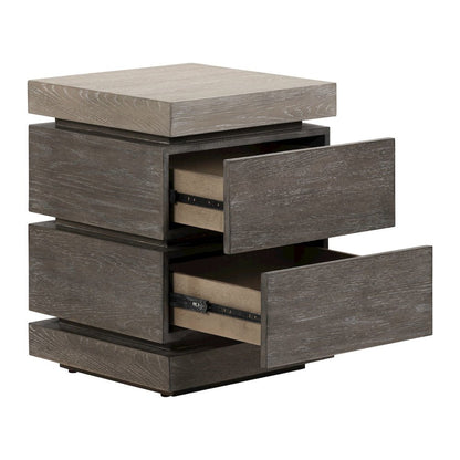 Piedmont Chairside Table, Hidden Drawers - Charcoal with Ash Tops Oak Wood