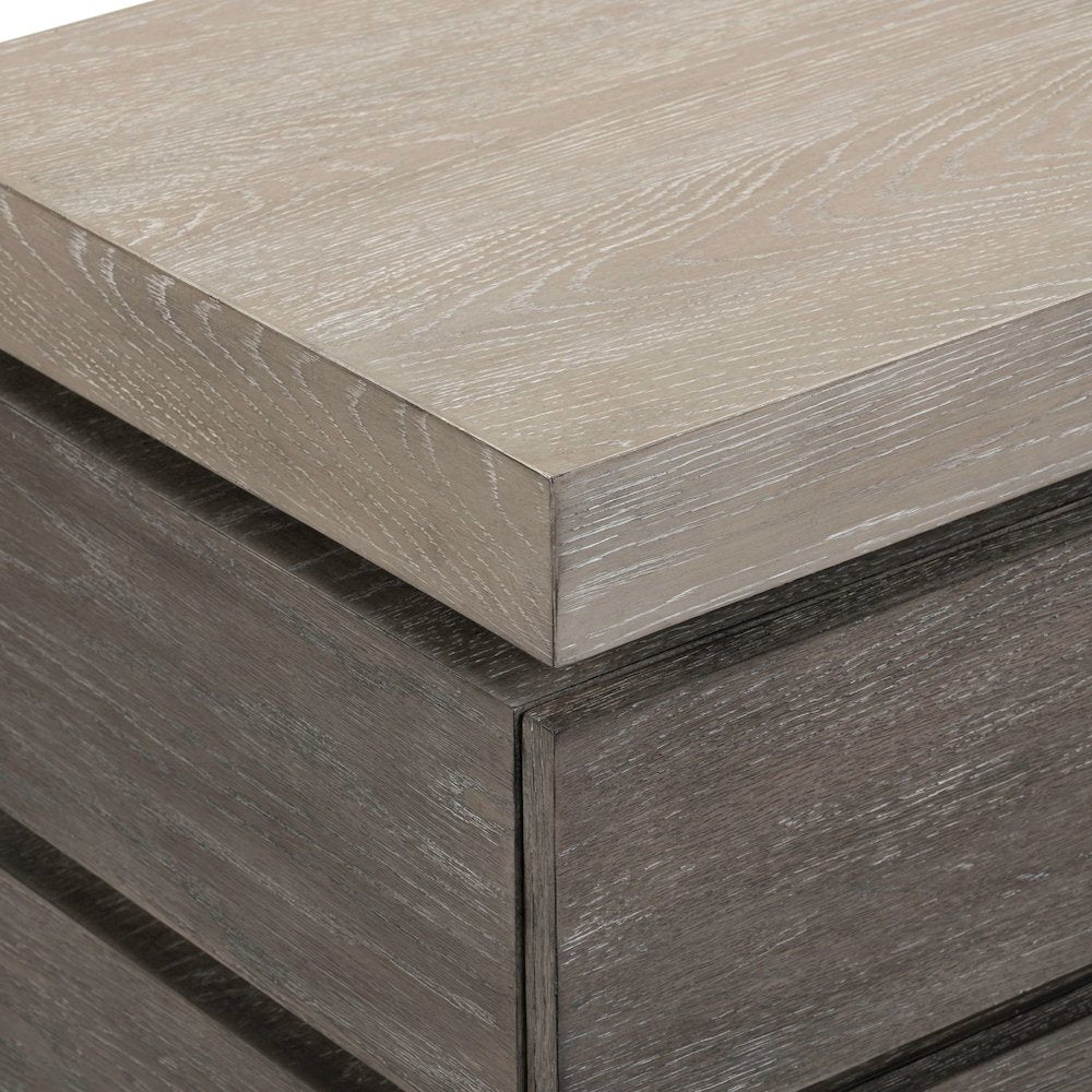 Piedmont Chairside Table, Hidden Drawers - Charcoal with Ash Tops Oak Wood