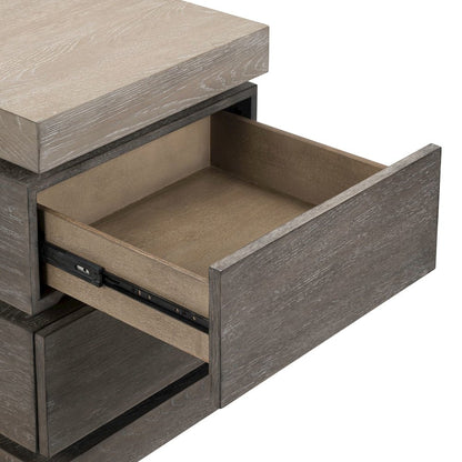 Piedmont Chairside Table, Hidden Drawers - Charcoal with Ash Tops Oak Wood