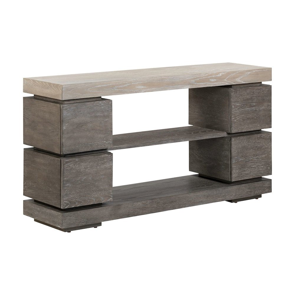 Piedmont Sofa Table, Hidden Drawers - Charcoal with Ash Tops Oak Wood