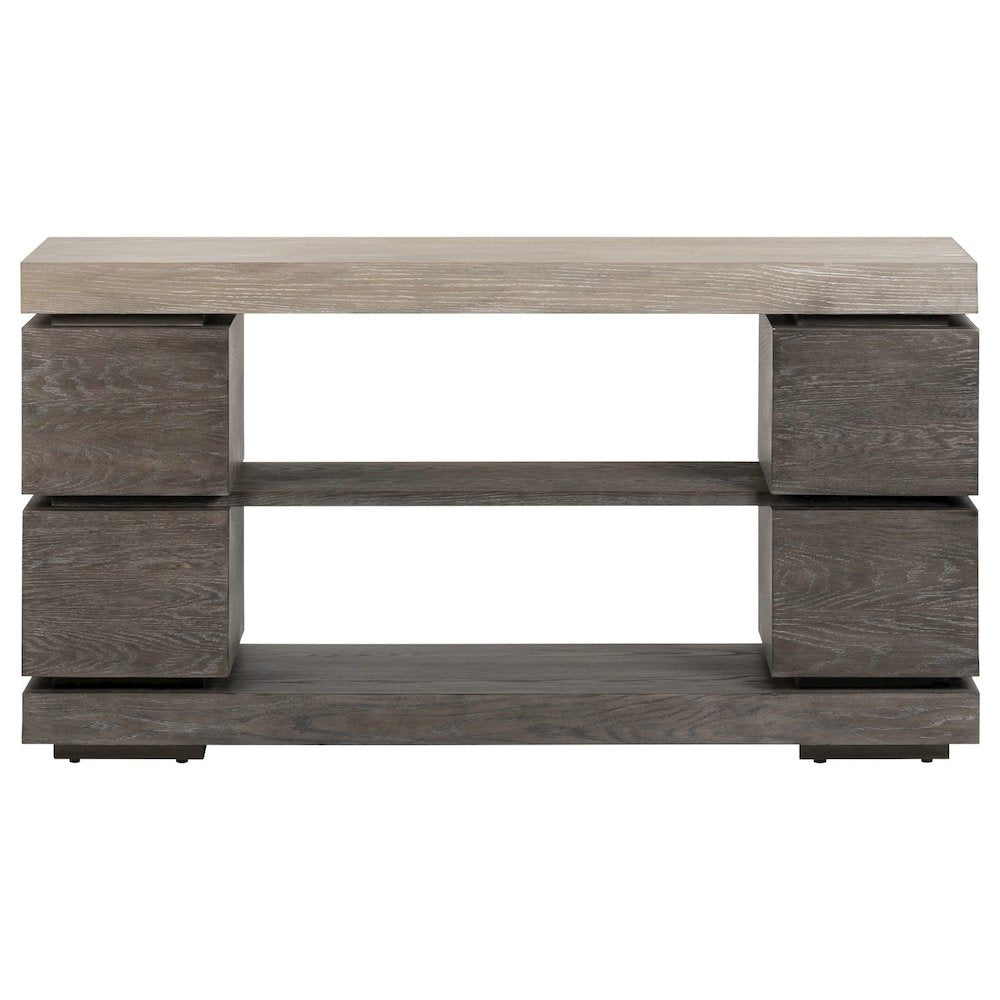 Piedmont Sofa Table, Hidden Drawers - Charcoal with Ash Tops Oak Wood