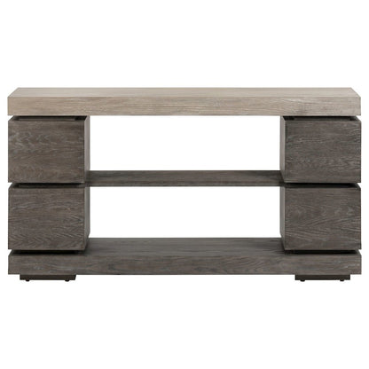 Piedmont Sofa Table, Hidden Drawers - Charcoal with Ash Tops Oak Wood