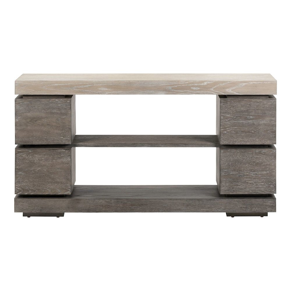 Piedmont Sofa Table, Hidden Drawers - Charcoal with Ash Tops Oak Wood