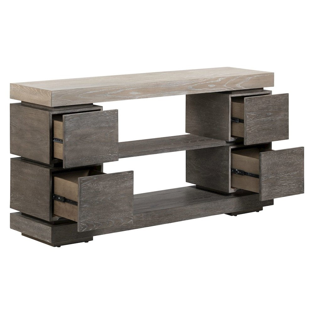 Piedmont Sofa Table, Hidden Drawers - Charcoal with Ash Tops Oak Wood
