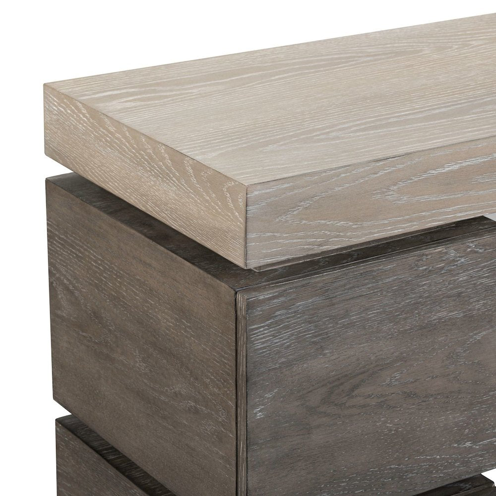 Piedmont Sofa Table, Hidden Drawers - Charcoal with Ash Tops Oak Wood