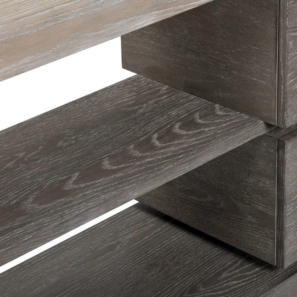Piedmont Sofa Table, Hidden Drawers - Charcoal with Ash Tops Oak Wood