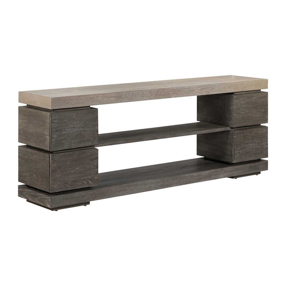 Piedmont 84 Inch TV Console, Floating Shelf - Charcoal with Ash Tops Oak
