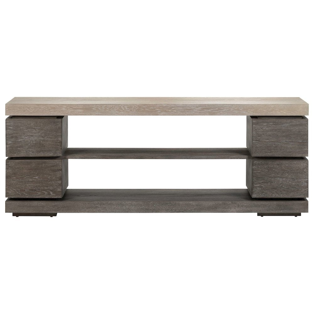 Piedmont 84 Inch TV Console, Floating Shelf - Charcoal with Ash Tops Oak