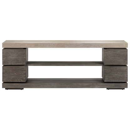 Piedmont 84 Inch TV Console, Floating Shelf - Charcoal with Ash Tops Oak