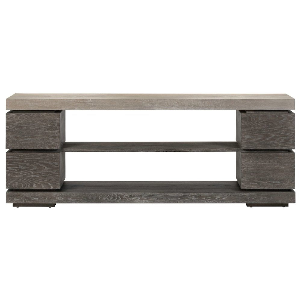 Piedmont 84 Inch TV Console, Floating Shelf - Charcoal with Ash Tops Oak
