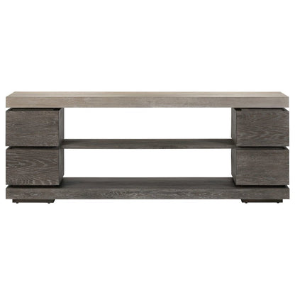 Piedmont 84 Inch TV Console, Floating Shelf - Charcoal with Ash Tops Oak