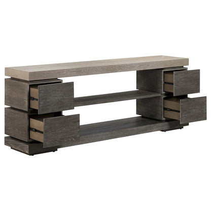 Piedmont 84 Inch TV Console, Floating Shelf - Charcoal with Ash Tops Oak