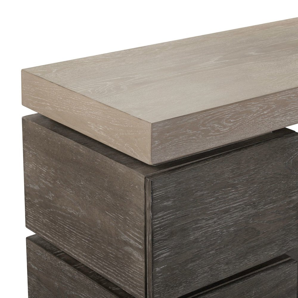 Piedmont 84 Inch TV Console, Floating Shelf - Charcoal with Ash Tops Oak