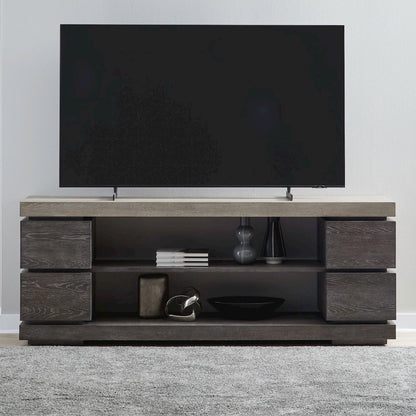 Piedmont 84 Inch TV Console, Floating Shelf - Charcoal with Ash Tops Oak