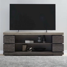 Piedmont 84 Inch TV Console, Floating Shelf - Charcoal with Ash Tops Oak