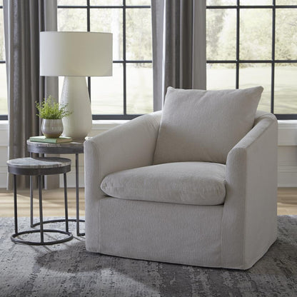 Uph Swivel Accent Chair - Ivory Eclectic White in Ivory Upholstery