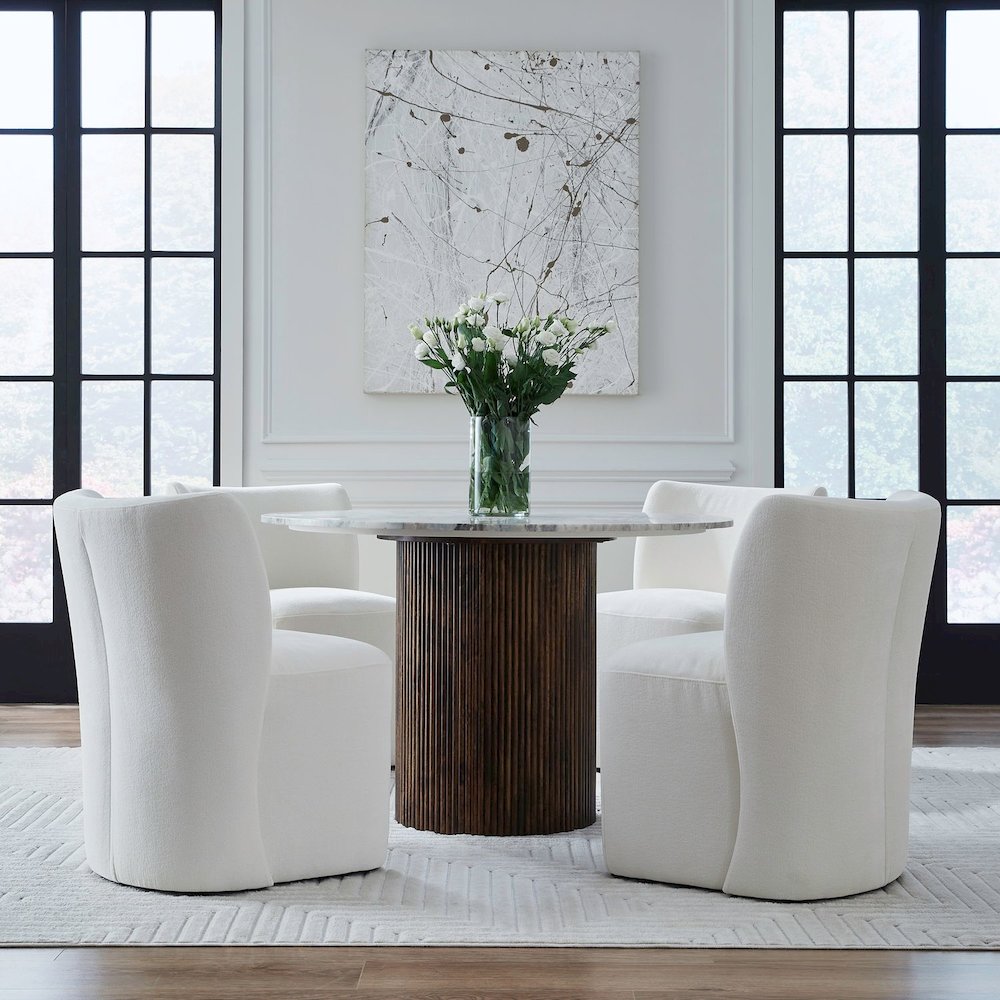 Accent Dining Chair with Castors - Rounded Back - Ivory Upholstry