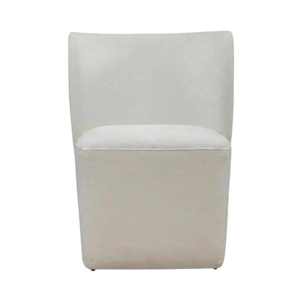 Solid Wood Upholstered Accent Dining Chair with Castors, Eclectic Style, White