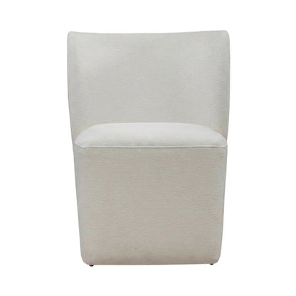 Solid Wood Upholstered Accent Dining Chair with Castors, Eclectic Style, White