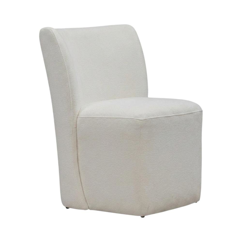 Solid Wood Upholstered Accent Dining Chair with Castors, Eclectic Style, White