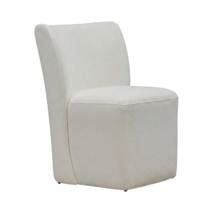 Solid Wood Upholstered Accent Dining Chair with Castors, Eclectic Style, White