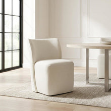 Solid Wood Upholstered Accent Dining Chair with Castors, Eclectic Style, White